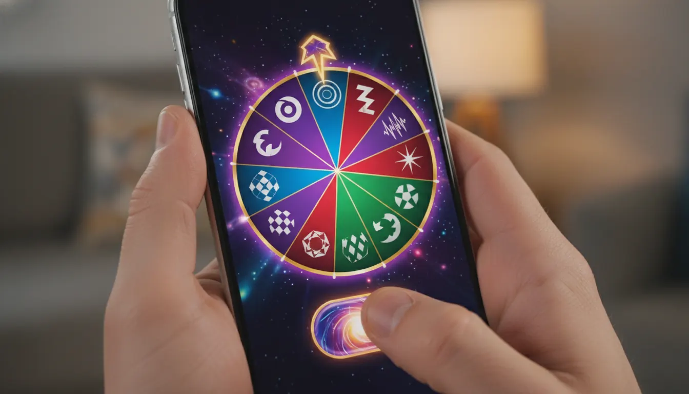 Spin wheel bonus screen inside a mobile game showing prize segments